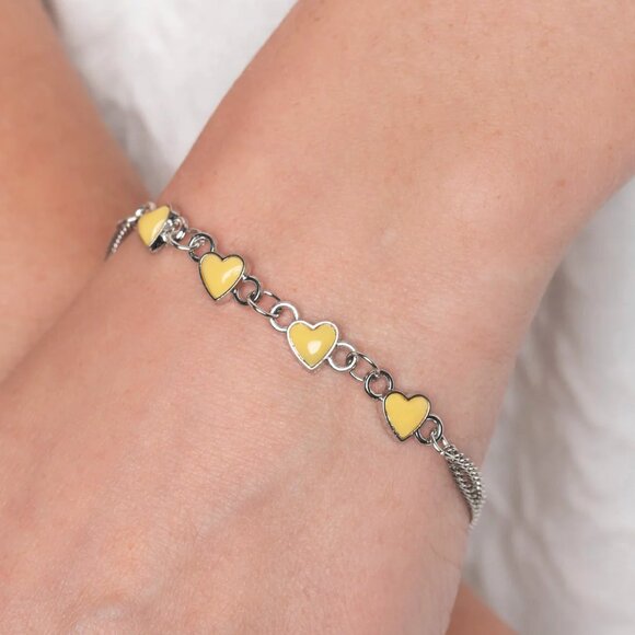 Paparazzi Jewelry Accessories - Smitten Sweethearts - Yellow Bracelet - Vintage - Picture 3 of 4